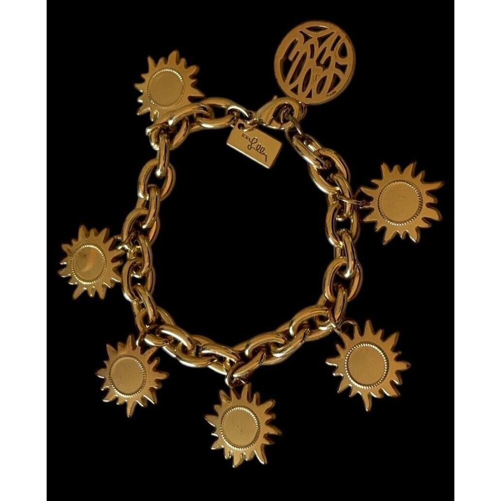 Lilly Pulitzer Charm Bracelet Gold Sunshine Sunflowers Logo NWOT